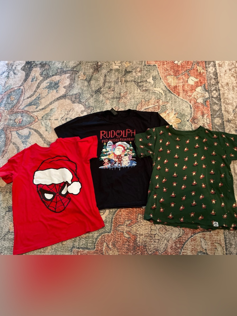 3 Boys size 8 Christmas t-shirts. Rudolph, Tiny Santa's. Spiderman